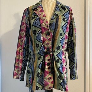 90s Vintage Abstract Geometric Patterned Blazer Medium